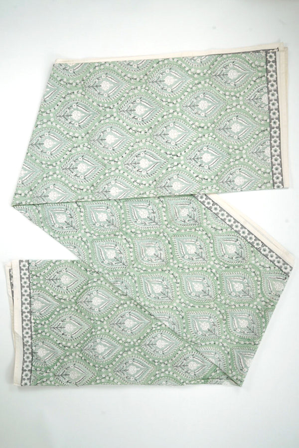 Cotton Hand Block Printed Bedsheet - Light Green