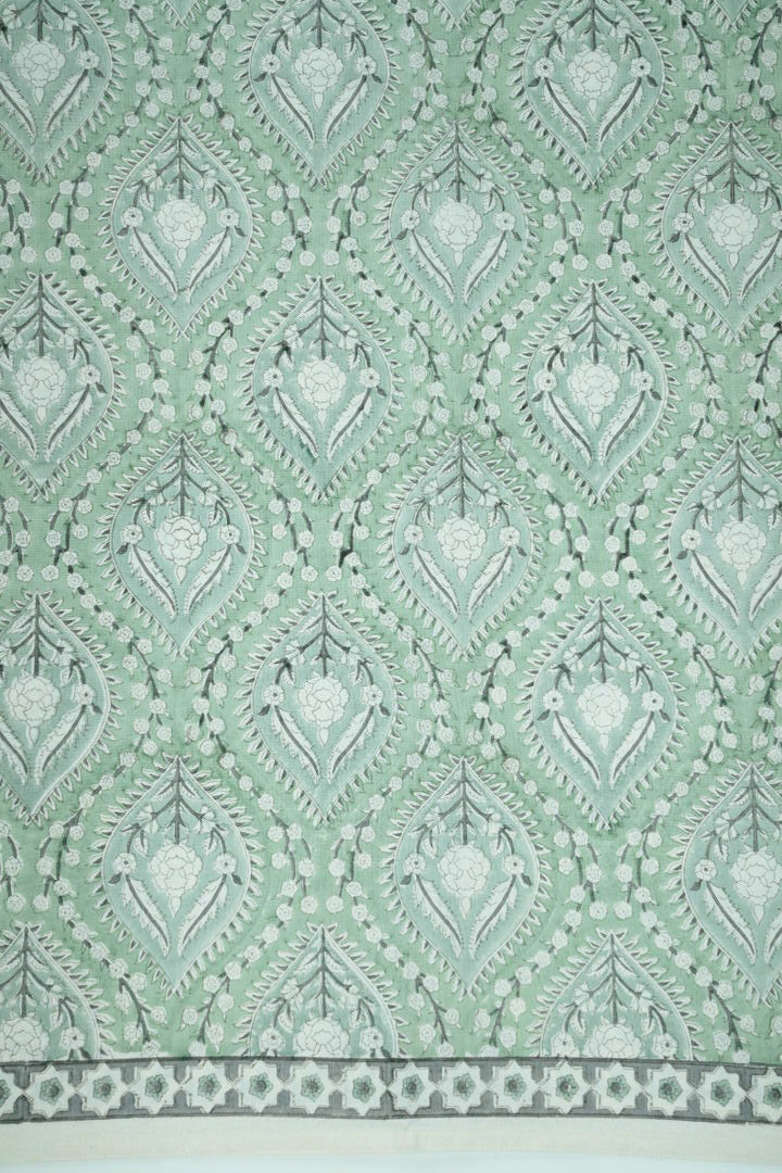Cotton Hand Block Printed Bedsheet - Light Green