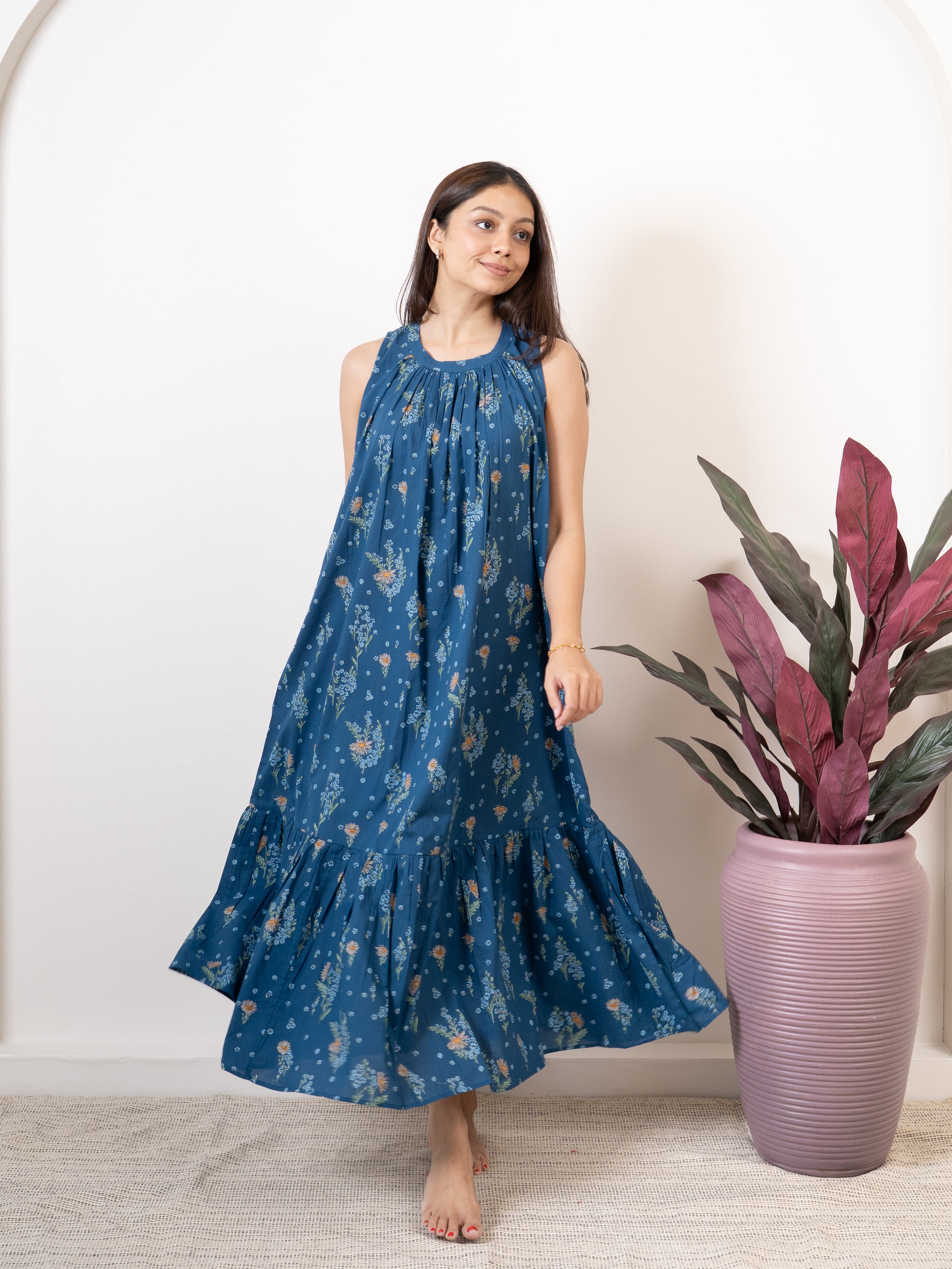 Red - Bagh Block Printed Cotton Dress