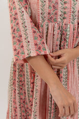 Cotton Hand Block Printed Dress - Peach Pink