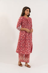 Cotton Hand Block Printed Parallel - Red