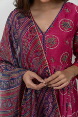Kota Silk Dupatta With Badla Details - Rani Pink