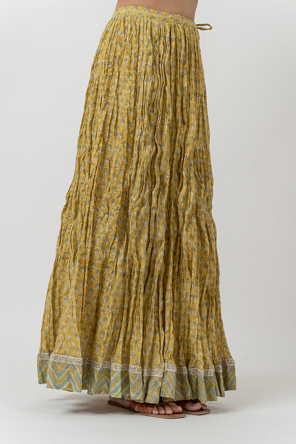 Cotton Hand Block Printed Skirt - Mustard Yellow