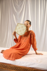 Orange Chanderi Embroidered Tunic
