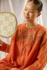 Orange Chanderi Embroidered Tunic