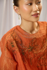 Orange Chanderi Embroidered Tunic
