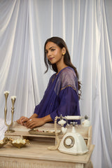 Blue Hand-Embroidered Chanderi Kurta