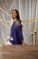Blue Hand-Embroidered Chanderi Kurta