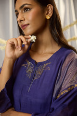 Blue Hand-Embroidered Chanderi Kurta