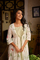 Chanderi Hand Block Printed Dress - White