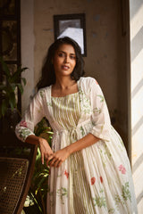 Chanderi Hand Block Printed Dress - White