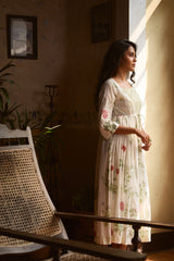 Chanderi Hand Block Printed Dress - White