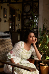 Chanderi Hand Block Printed Dress - White