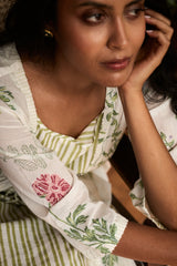 Chanderi Hand Block Printed Dress - White