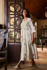 Chanderi Hand Block Printed Dress - White