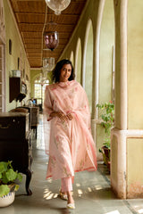 Kota Doria Hand Blocked Printed Dupatta - Pink
