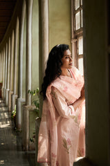 Kota Doria Hand Blocked Printed Dupatta - Pink