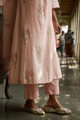 Cotton Hand Block Printed Parallel - Pink