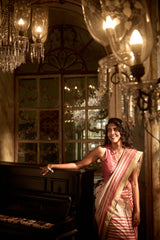 Pastel Striped Chanderi Hand Block Printed Saree