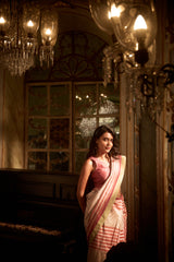 Pastel Striped Chanderi Hand Block Printed Saree