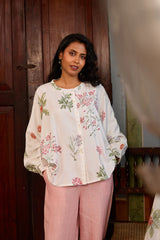 Modal Hand Block Printed Kaftan Top - White
