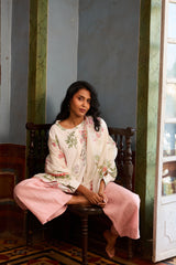 Modal Hand Block Printed Kaftan Top - White