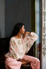 Modal Hand Block Printed Kaftan Top - White