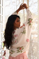 Modal Hand Block Printed Kaftan Top - White