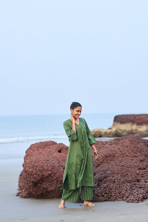 Cotton Hand Block Printed Kurta - Green