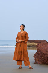 Cotton Hand Block Printed Kurta - Rust