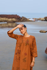 Cotton Hand Block Printed Kurta - Rust