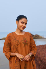 Cotton Hand Block Printed Kurta - Rust