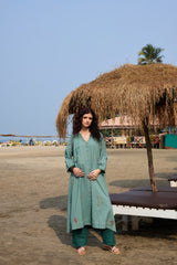 Green Cotton Hand Block Printed Kurta