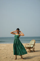 Green Hand-Block Printed Cotton Maxi Dress