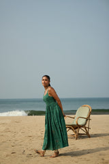 Green Hand-Block Printed Cotton Maxi Dress
