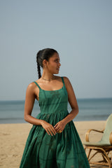 Green Hand-Block Printed Cotton Maxi Dress
