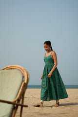 Green Hand-Block Printed Cotton Maxi Dress