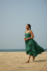 Green Hand-Block Printed Cotton Maxi Dress