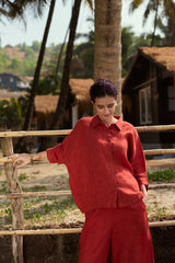 Rust Oversized Linen Top