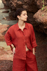 Rust Oversized Linen Top