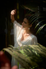 White Floral Chanderi Hand Block Printed Kaftan