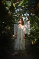 White Floral Chanderi Hand Block Printed Kaftan