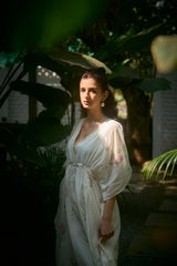 White Floral Chanderi Hand Block Printed Kaftan