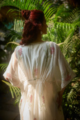 White Floral Chanderi Hand Block Printed Kaftan