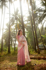 Pink Hand-Block Printed Chanderi Saree