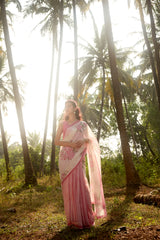Pink Hand-Block Printed Chanderi Saree