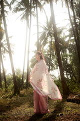 Pink Hand-Block Printed Chanderi Saree