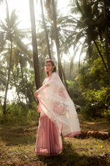 Pink Hand-Block Printed Chanderi Saree