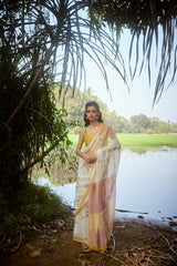 Yellow Hand-Block Printed Chanderi Saree