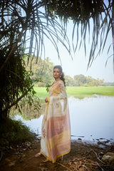 Yellow Hand-Block Printed Chanderi Saree